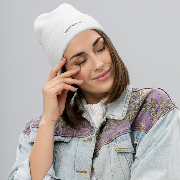 Embroidered Beanie - Blue/White WE